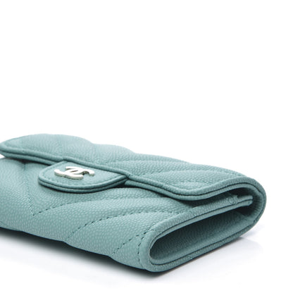 Chanel Caviar Chevron Quilted Card Holder Wallet Turquoise 6 of 10
