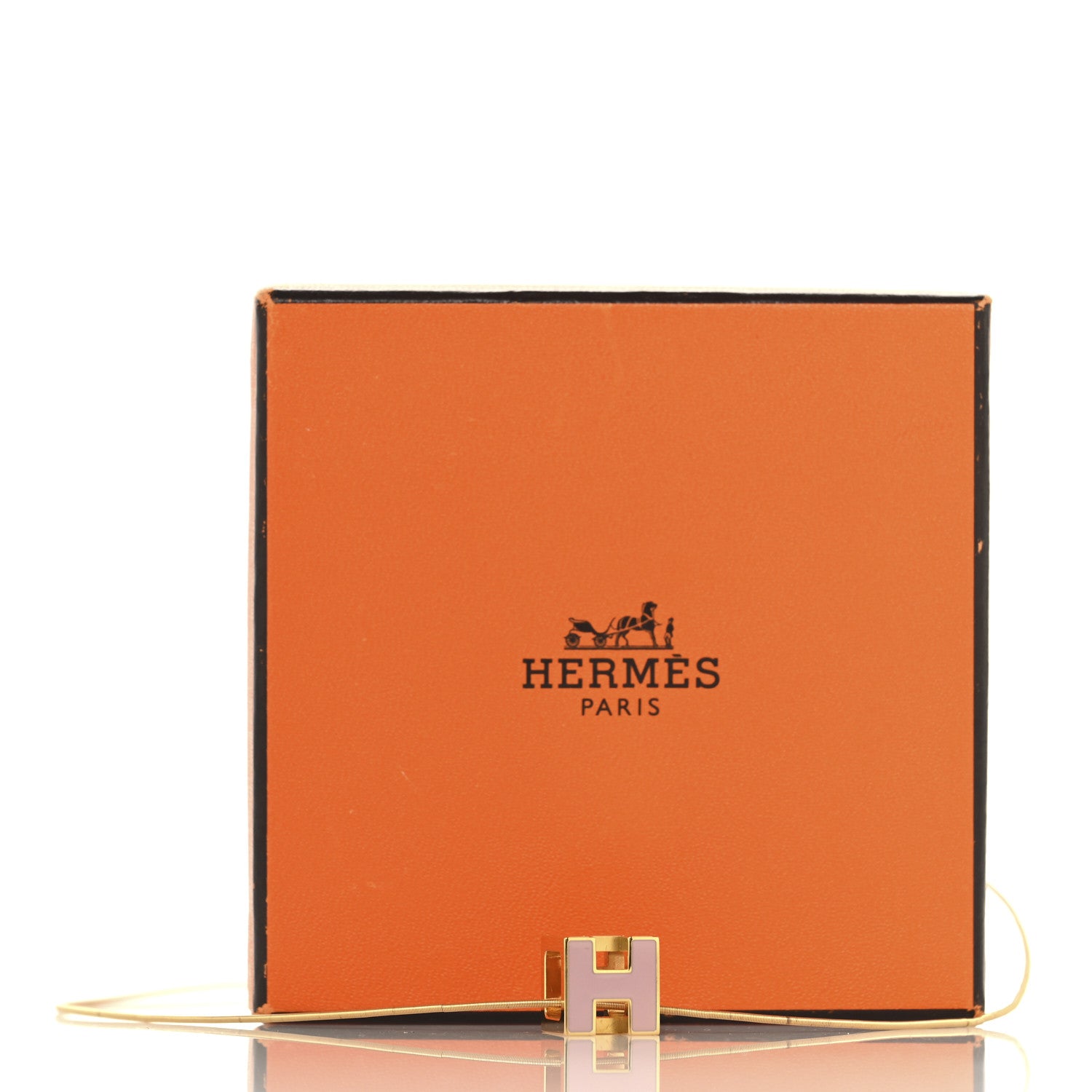 Hermes Gold Lacquered Cage d'H Pendant Necklace Rose Dragee 5 of 5