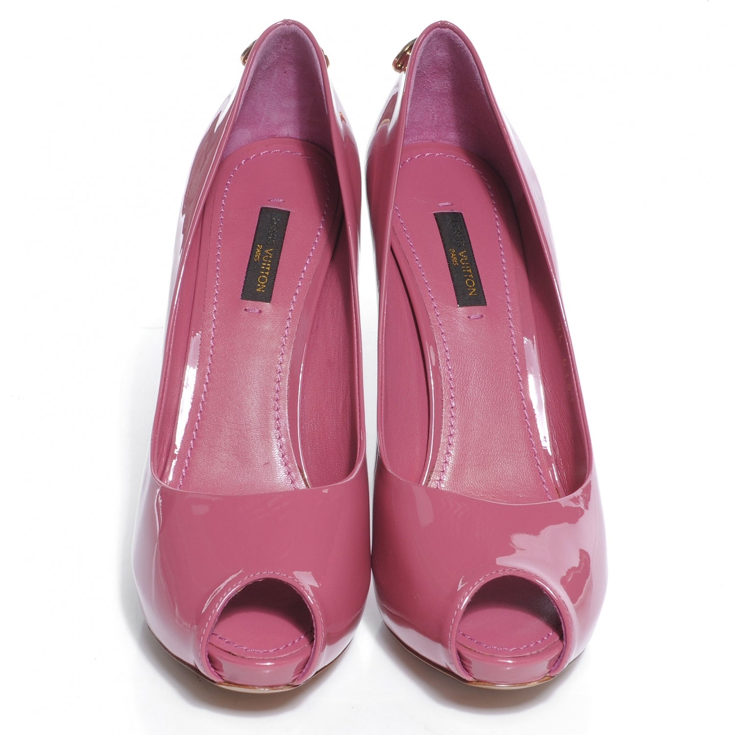 Louis Vuitton Patent Leather Oh Really Peep Toe Pumps 37.5 Pink 2 of 7