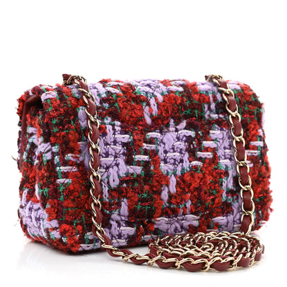 Chanel Tweed Quilted Mini Rectangular Flap Red Purple Green 3 of 10