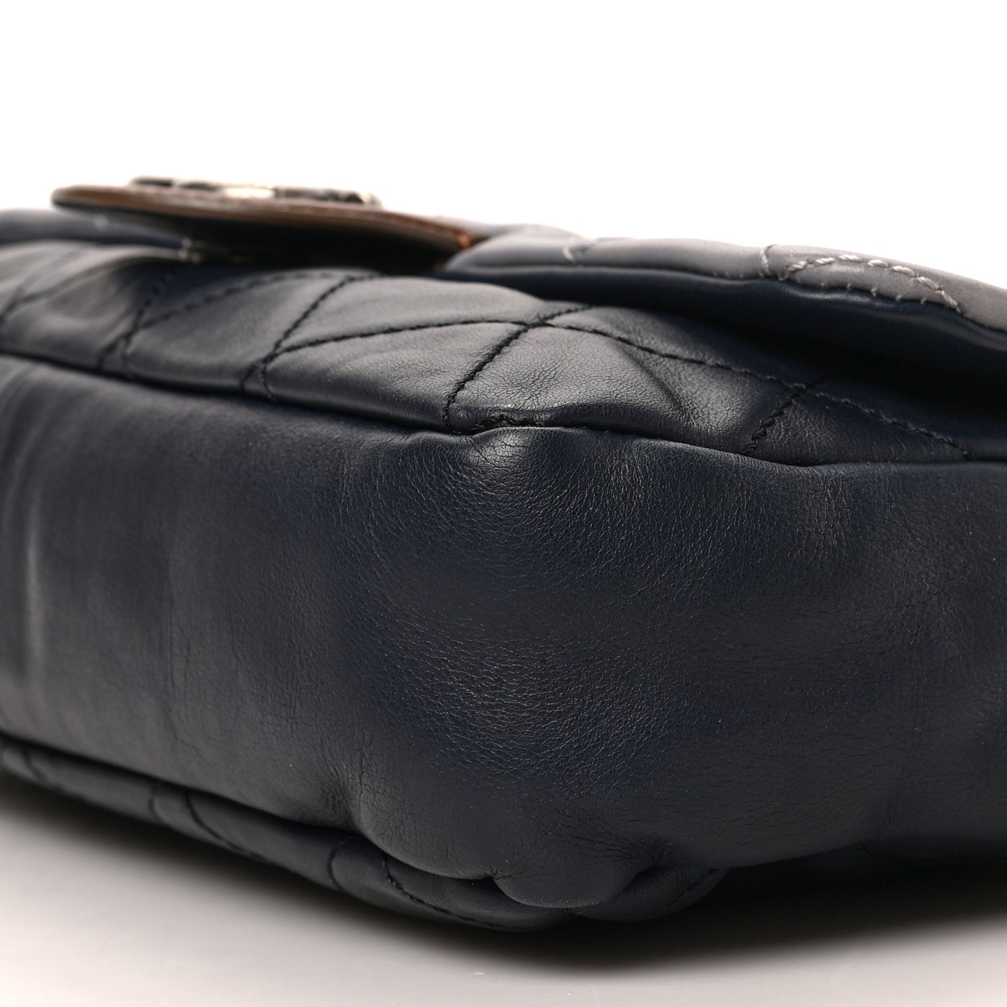 Iridescent Calfskin Tri-Color Country Chic Flap Navy Blue