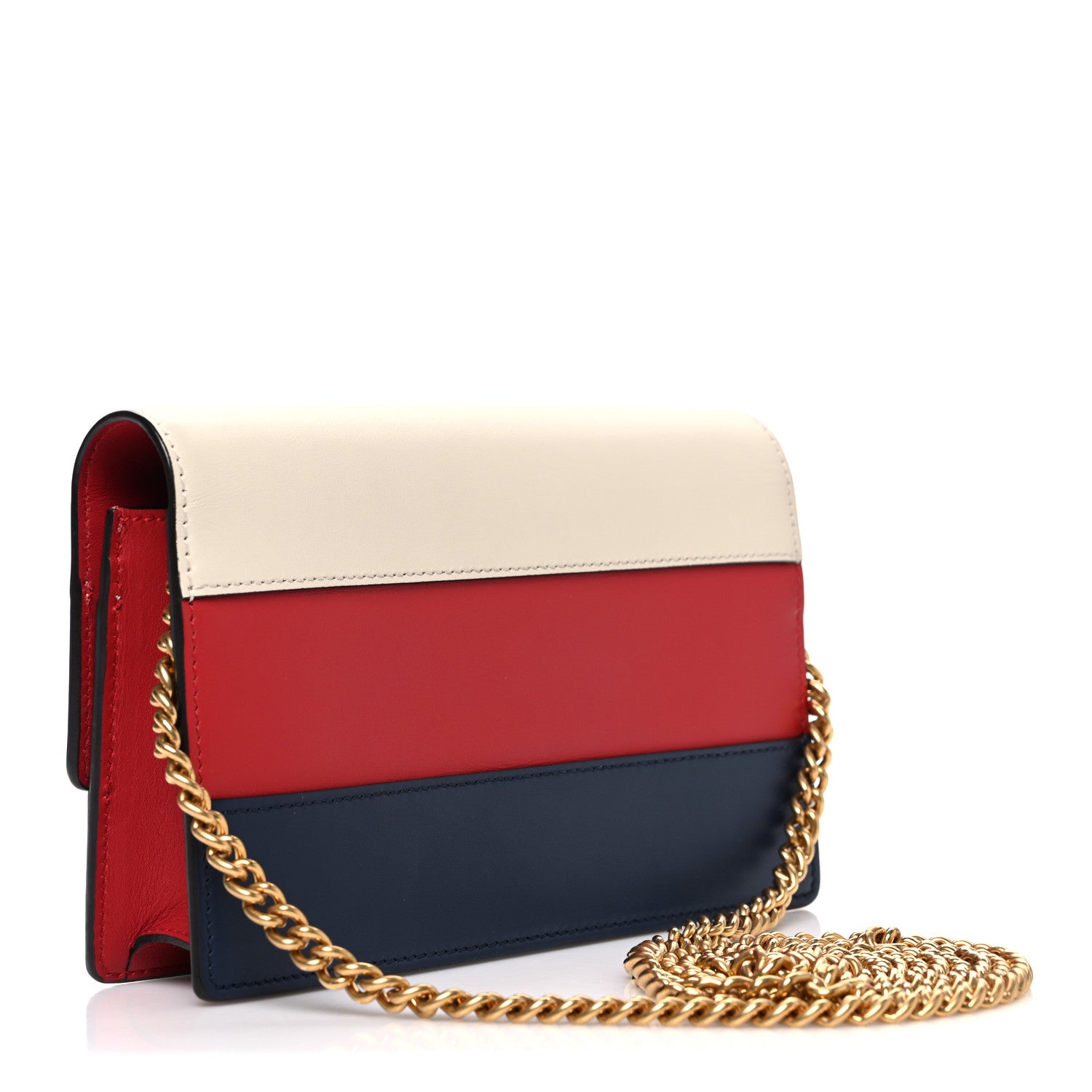 Gucci Calfskin Queen Margaret Chain Wallet Blue Agata Hibiscus Red Mystic White 3 of 9