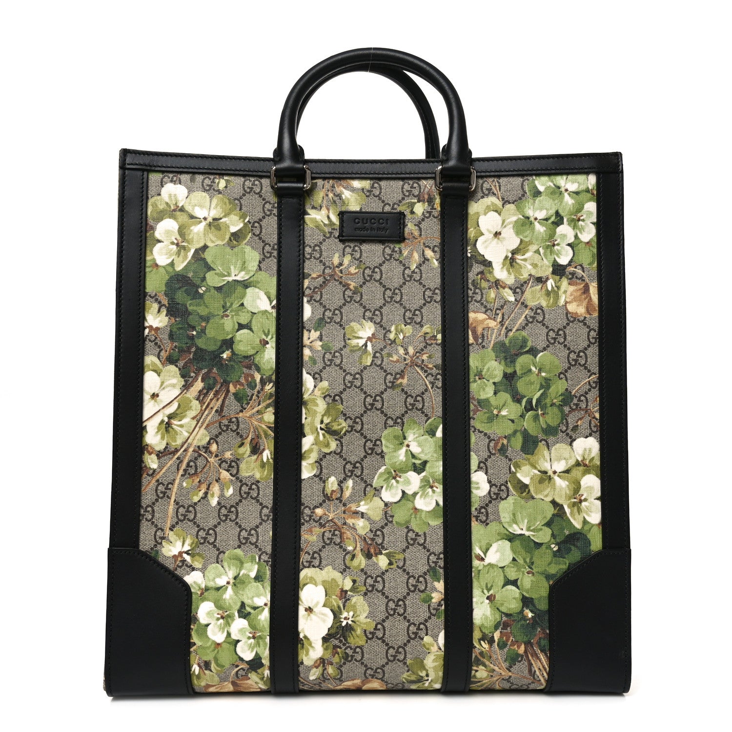 Gucci GG Supreme Monogram Blooms Vertical Tote Beige New Military Black 1 of 10