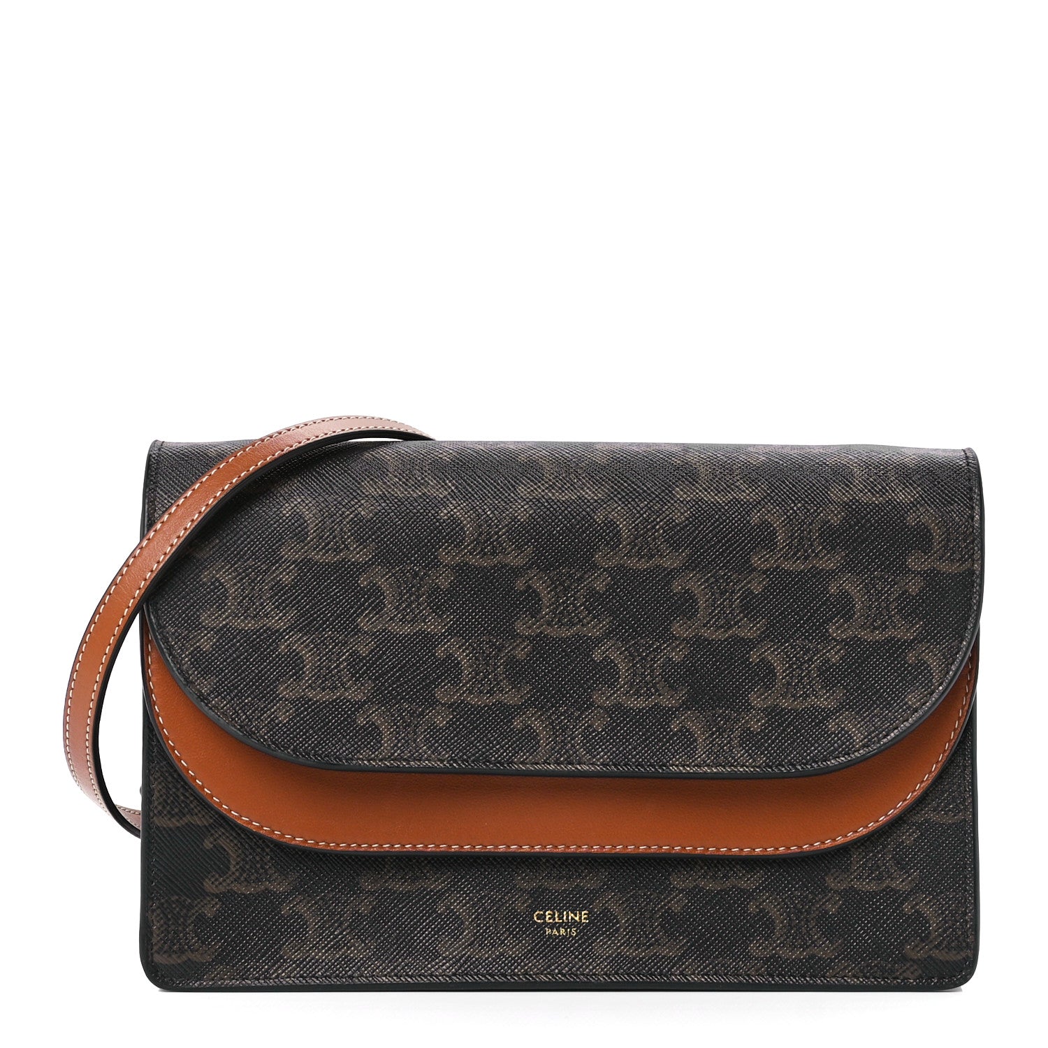 Celine Triomphe Canvas Lambskin Wallet On Strap Tan 1 of 12