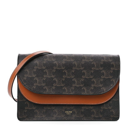 Celine Triomphe Canvas Lambskin Wallet On Strap Tan 1 of 12