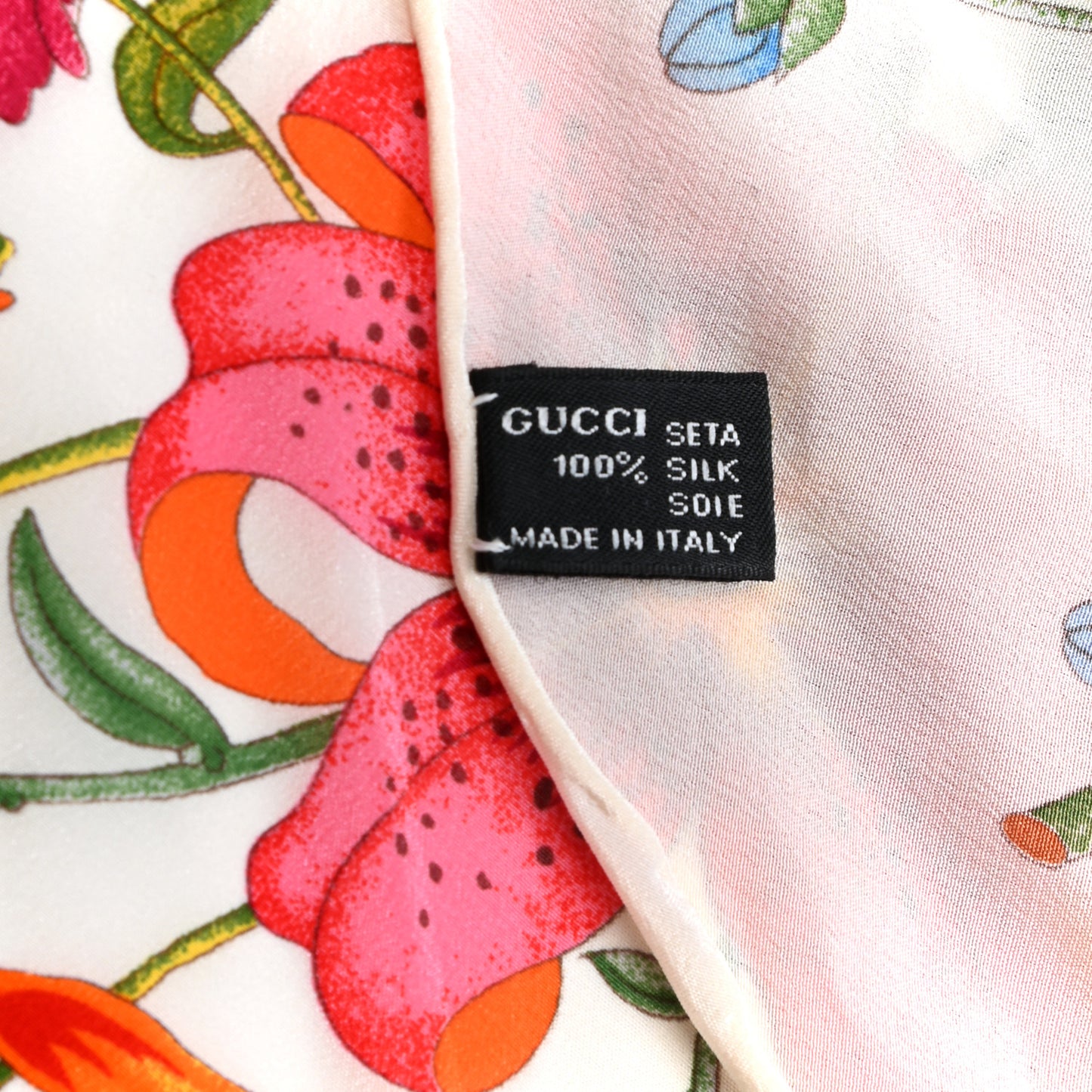 Silk Floral Triangle Scarf White Multicolor