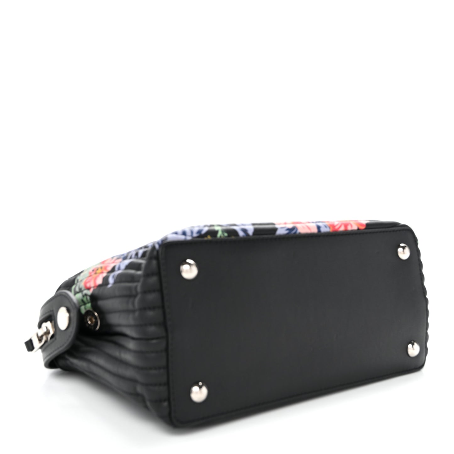 Calfskin Trapuntata Floral Small DotCom Click Chain Satchel Black Multicolor
