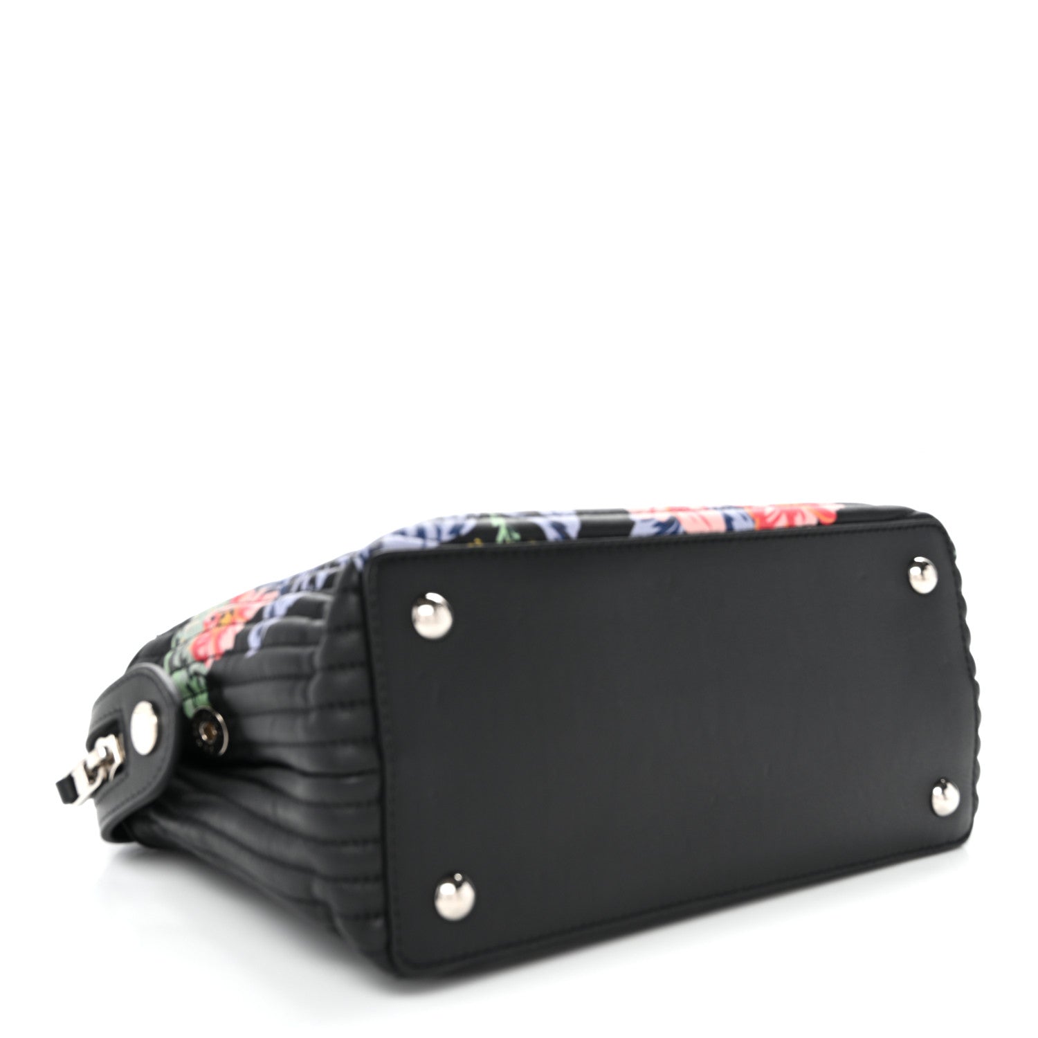 Fendi Calfskin Trapuntata Floral Small DotCom Click Chain Satchel Black Multicolor 4 of 11