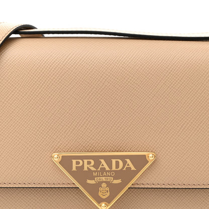 Prada Saffiano Cuir Triangle Embleme Flap Shoulder Bag Sabbia 7 of 11