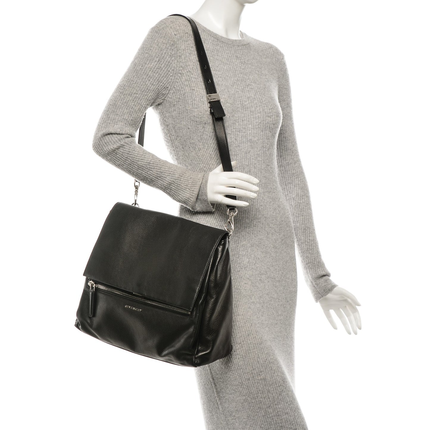 Waxy Grained Calfskin Medium Pandora Pure Flap Bag Black