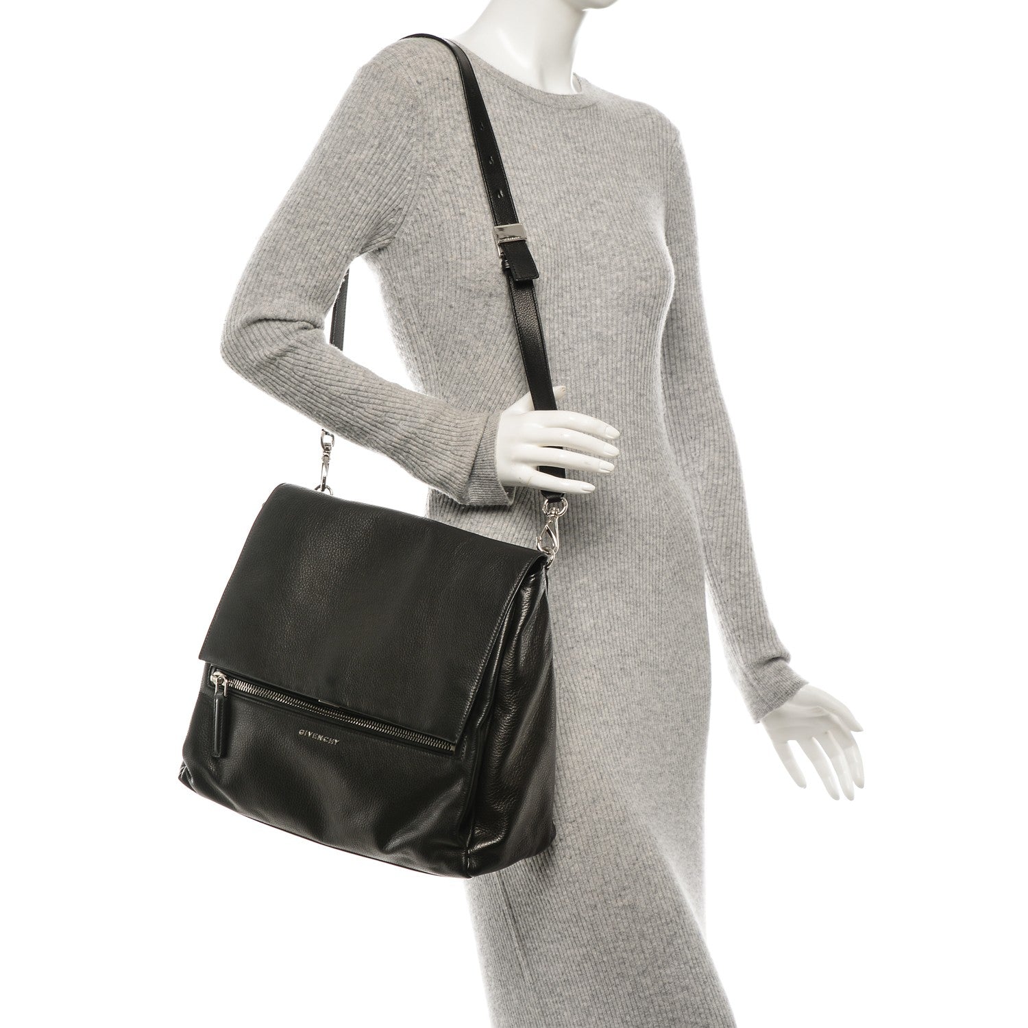 Givenchy Waxy Grained Calfskin Medium Pandora Pure Flap Bag Black 2 of 9