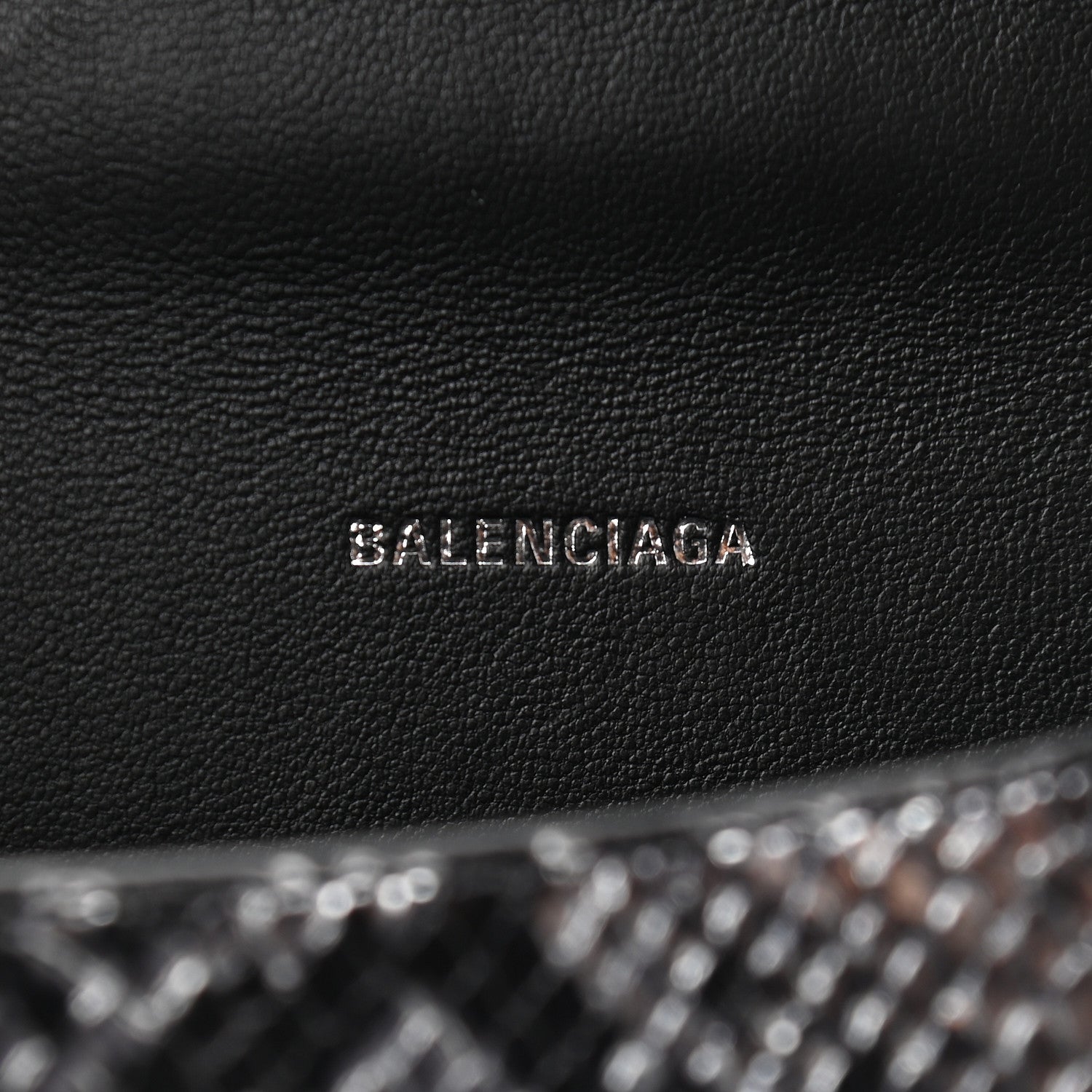 Balenciaga Shiny Calfskin Snakeskin Embossed Hourglass Top Handle Bag XS Silver Black 5 of 7