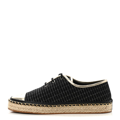 Chanel Tweed Lambskin Chain Lace Up Espadrille Sneakers 39 Black Gold 1 of 9
