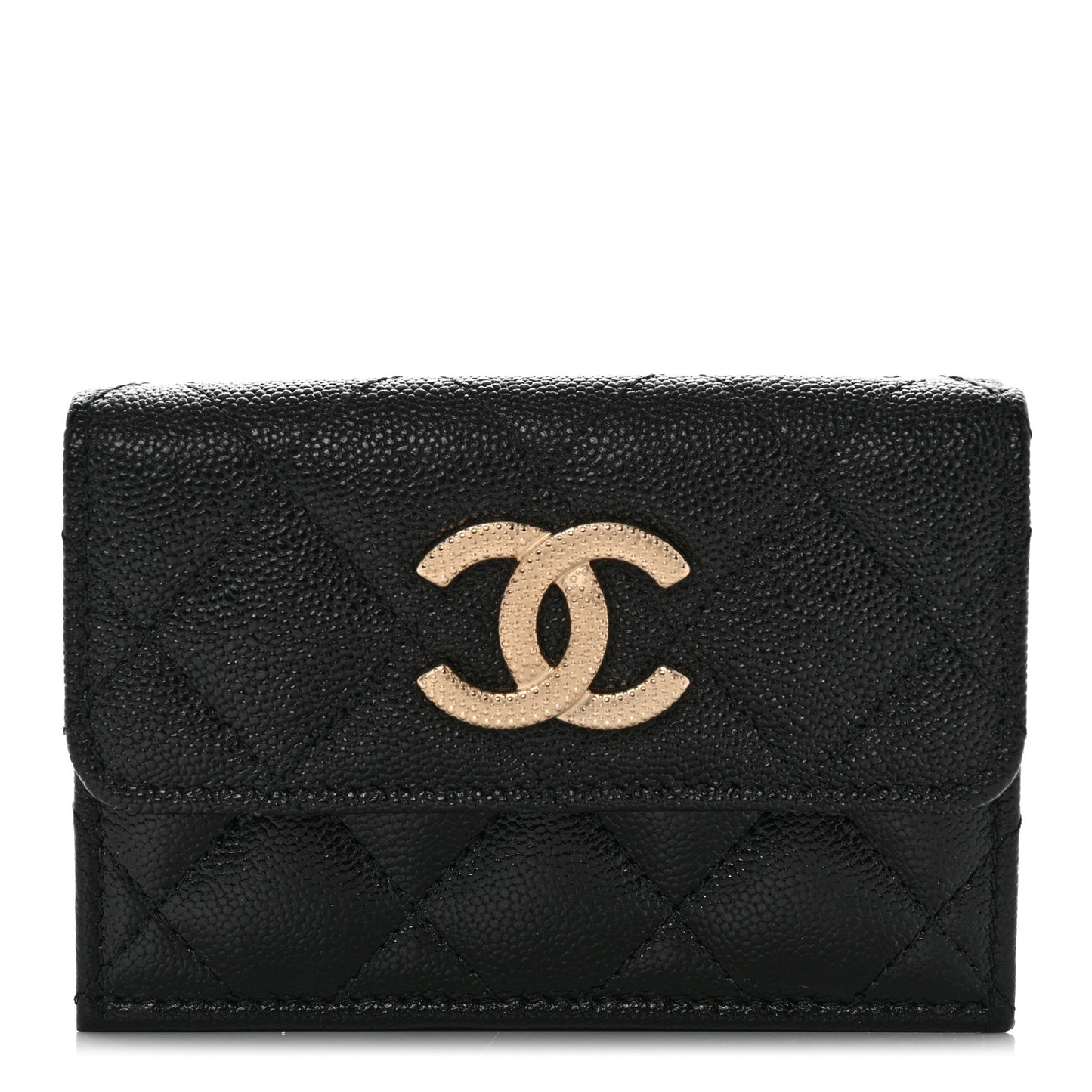 Caviar Quilted Studded CC Double Flap Wallet Black