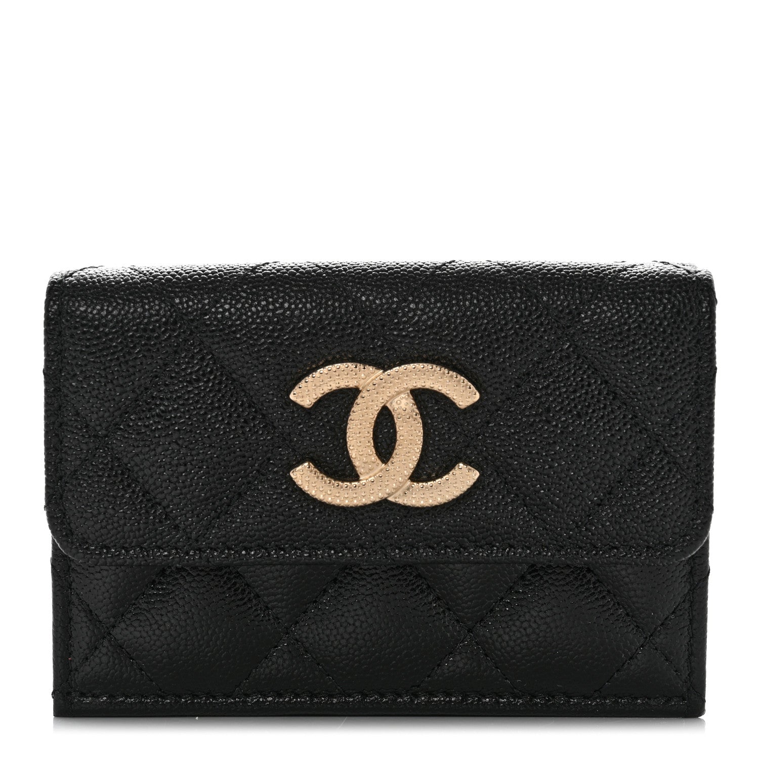 Chanel Caviar Quilted Studded CC Double Flap Wallet Black 1 of 14