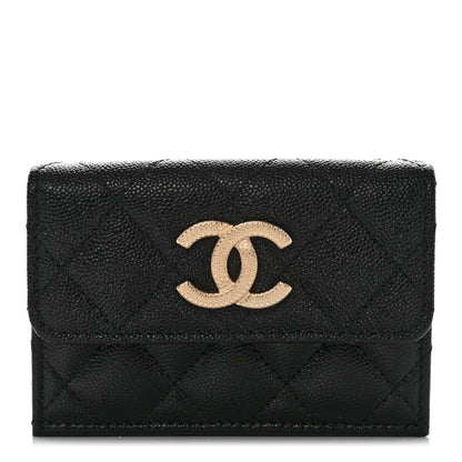 Chanel Caviar Quilted Studded CC Double Flap Wallet Black 1 of 14