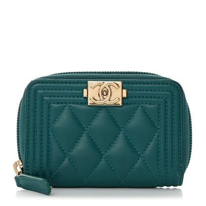 Chanel Caviar Quilted Boy Zip Around Coin Purse Wallet Dark Turquoise 1 of 8
