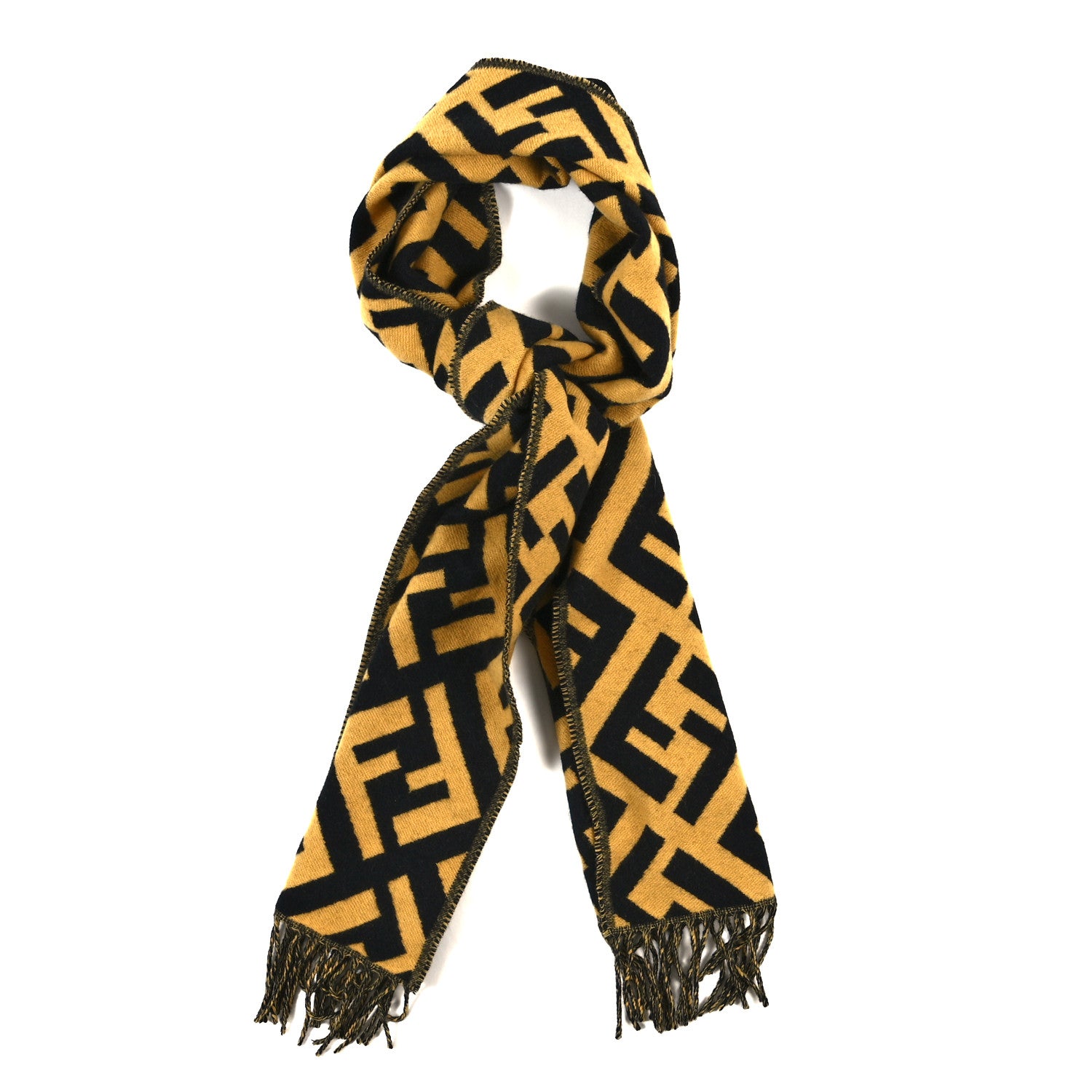 Fendi Cashmere FF Scarf Yellow Black 1736343 – FASHIONPHILE