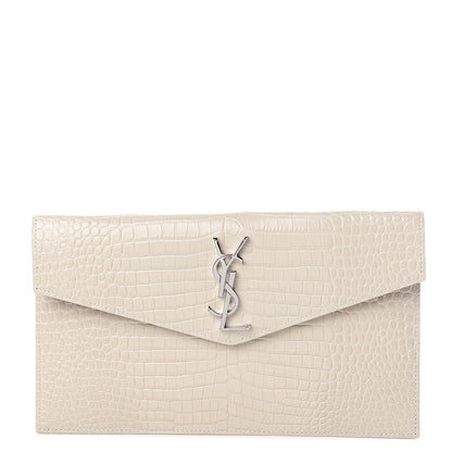 Saint Laurent Calfskin Crocodile Embossed Uptown Monogram Pouch Crema Soft 1 of 5