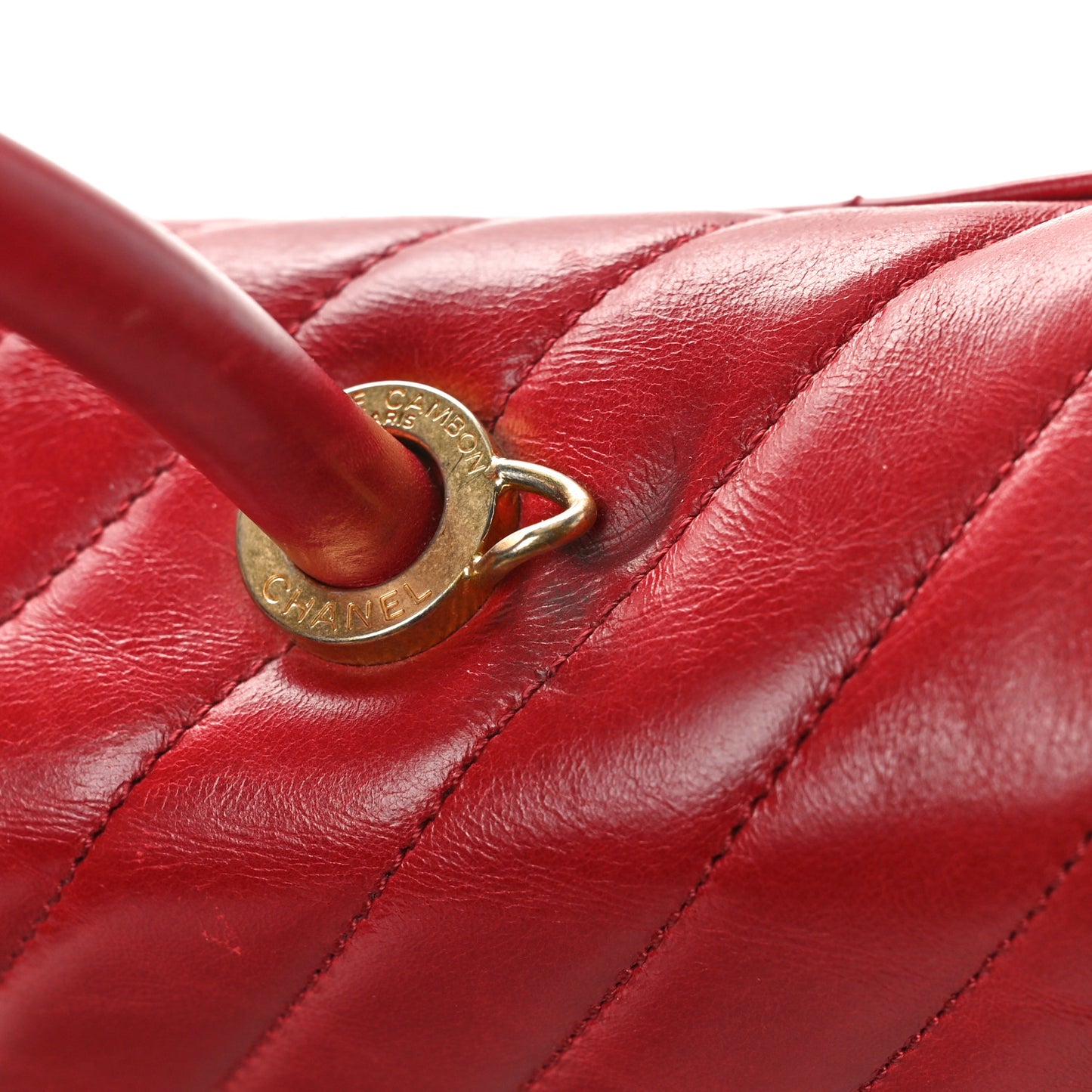 Calfskin Chevron Quilted Large Coco Handle Flap Red