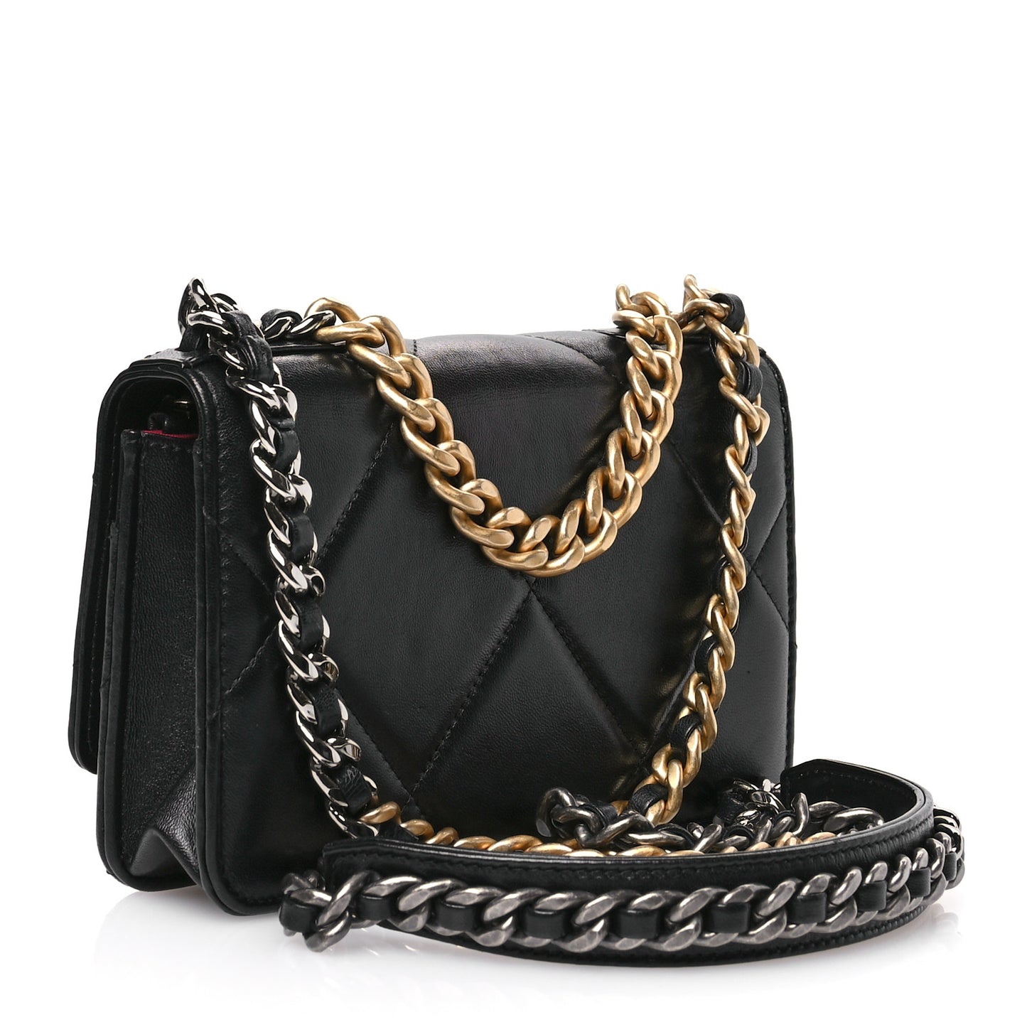 Lambskin Quilted Chanel 19 Wallet On Chain WOC Black