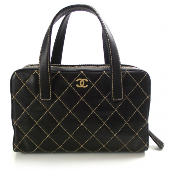 Chanel Leather Diamond Stitch Surpique Handbag Black 1 of 12