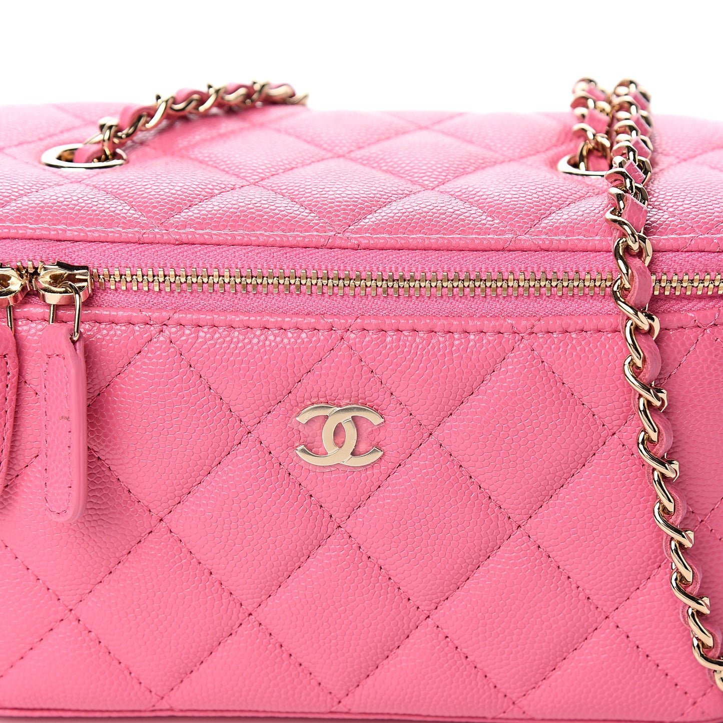 Caviar Quilted Small Vanity Case With Chain Pink
