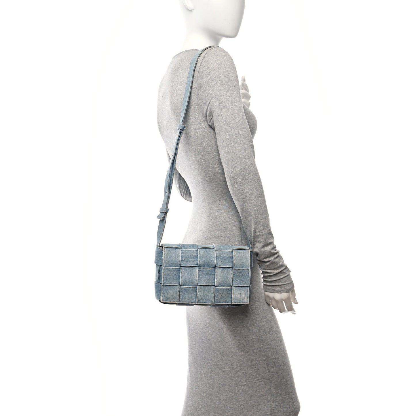 Denim Maxi Intrecciato Cassette Crossbody Bag Blue