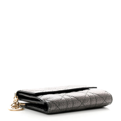 Christian Dior Metallic Grained Calfskin Cannage Lady Dior French Wallet Gunmetal 4 of 8