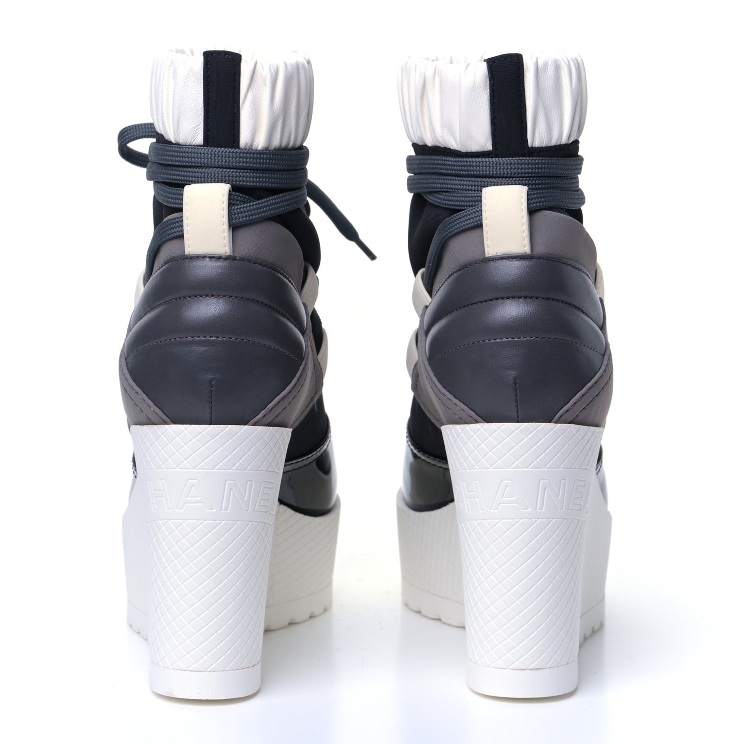 Patent Calfskin Runway Wedge Short Platform Boots 38 Grey White