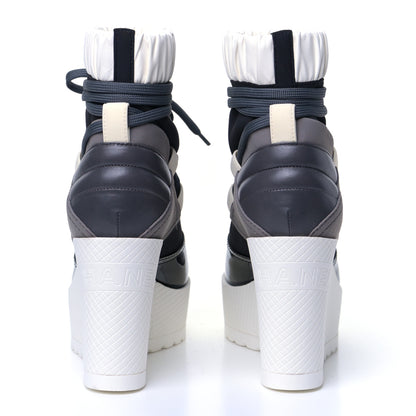 Chanel Patent Calfskin Runway Wedge Short Platform Boots 38 Grey White 5 of 7