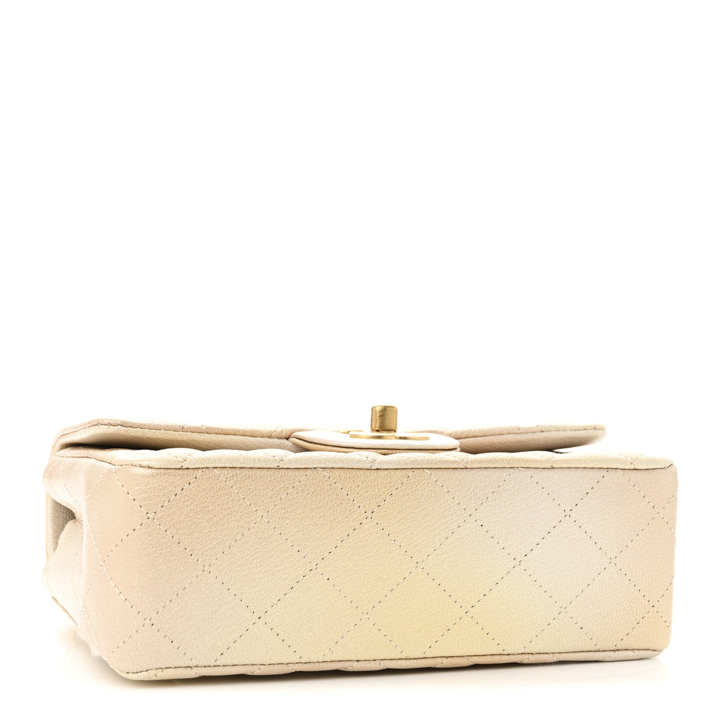 Metallic Goatskin Quilted Mini Rectangular Flap Gold