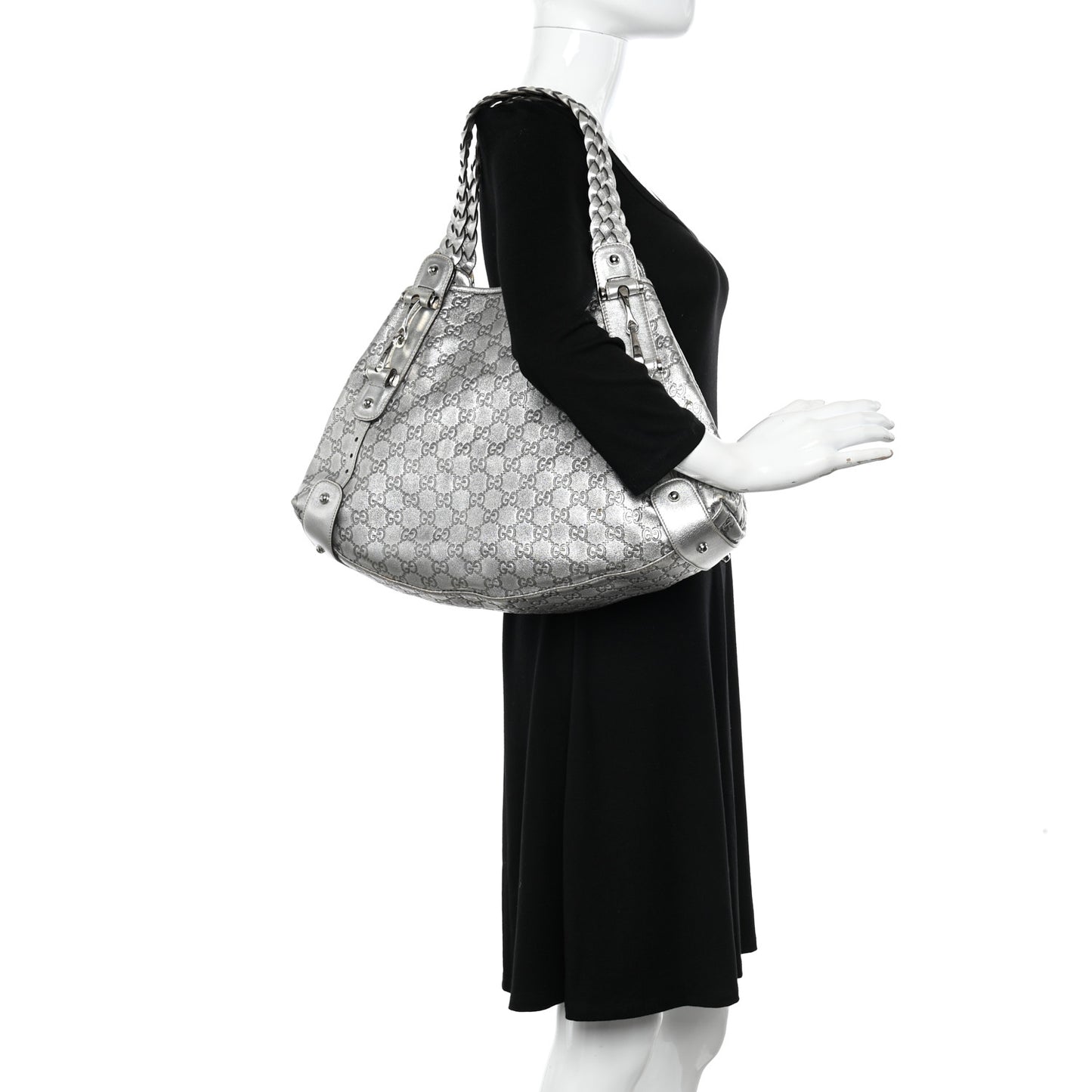 Metallic Guccissima Medium Pelham Shoulder Bag Silver