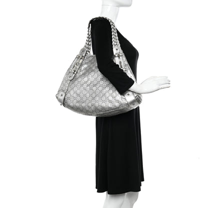Gucci Metallic Guccissima Medium Pelham Shoulder Bag Silver 2 of 15