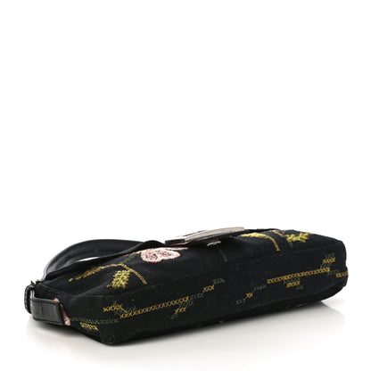 Fendi Denim Embroidered Baguette Blue Multicolor 4 of 9