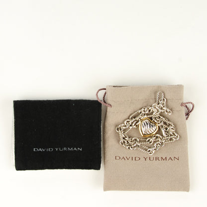 David Yurman Sterling Silver 18K Yellow Gold Cable Heart Figaro Necklace 6 of 6