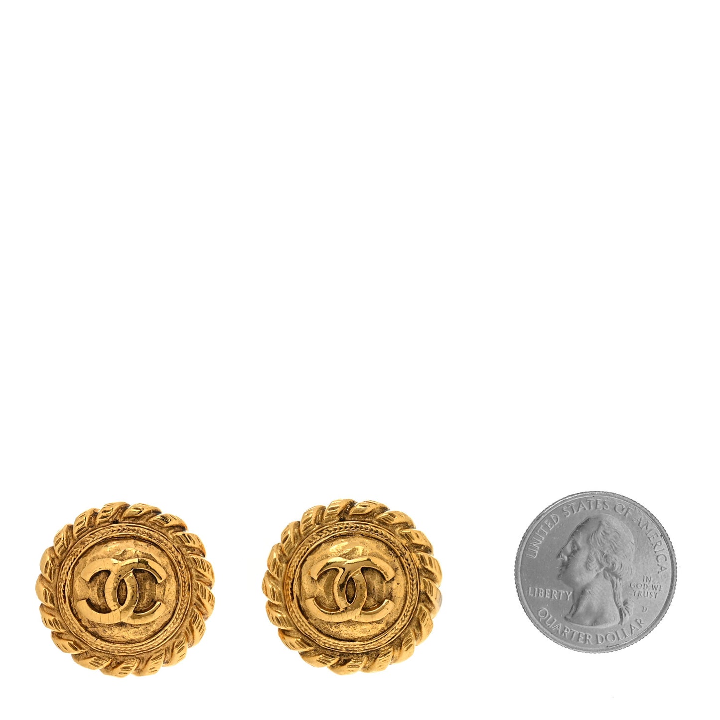 Metal Round CC Clip On Earrings Gold