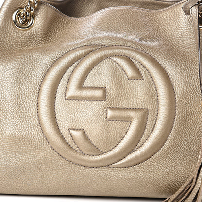 Gucci Metallic Pebbled Calfskin Medium Soho Chain Shoulder Bag Golden Beige 13 of 13