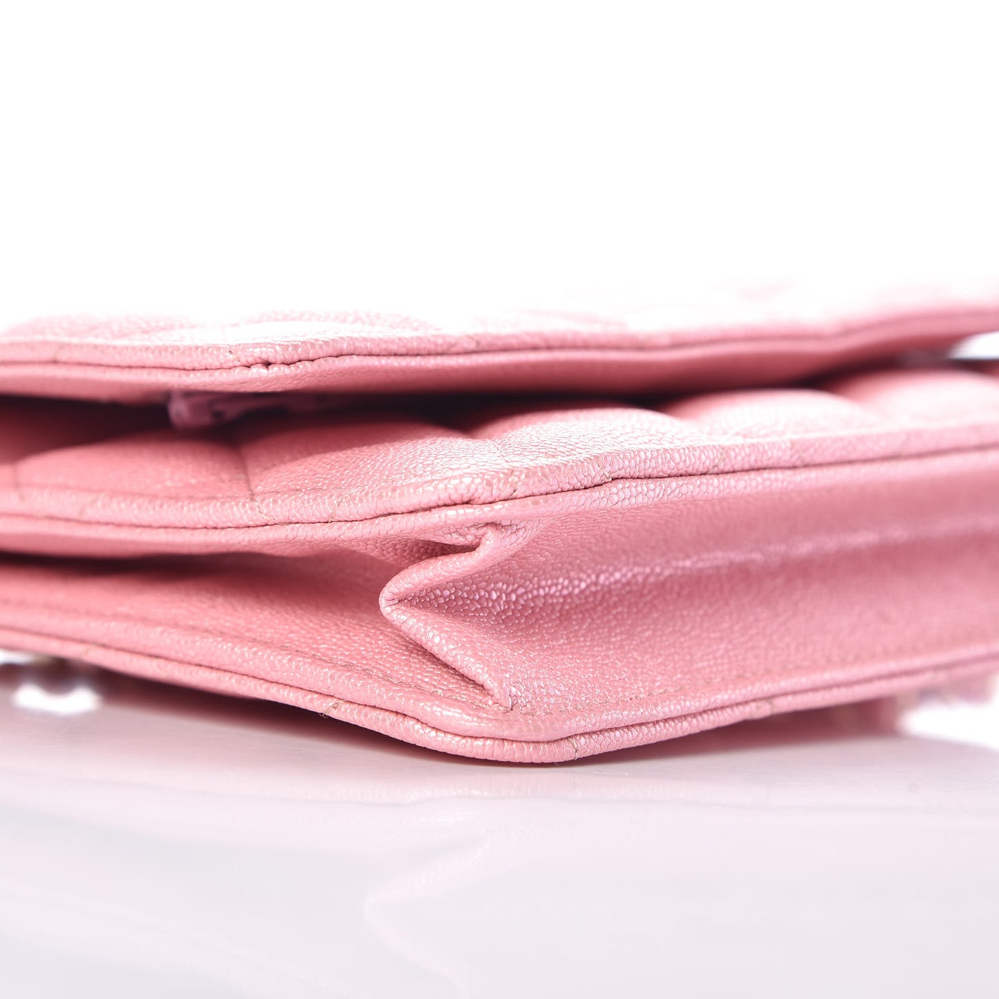 Iridescent Caviar Quilted Wallet on Chain WOC Rose Pink