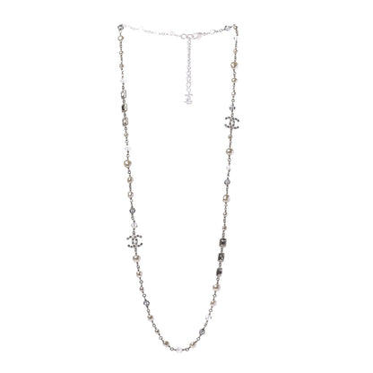 Chanel Pearl Beaded Crystal Resin CC Long Necklace Light Gold Multicolor 3 of 10