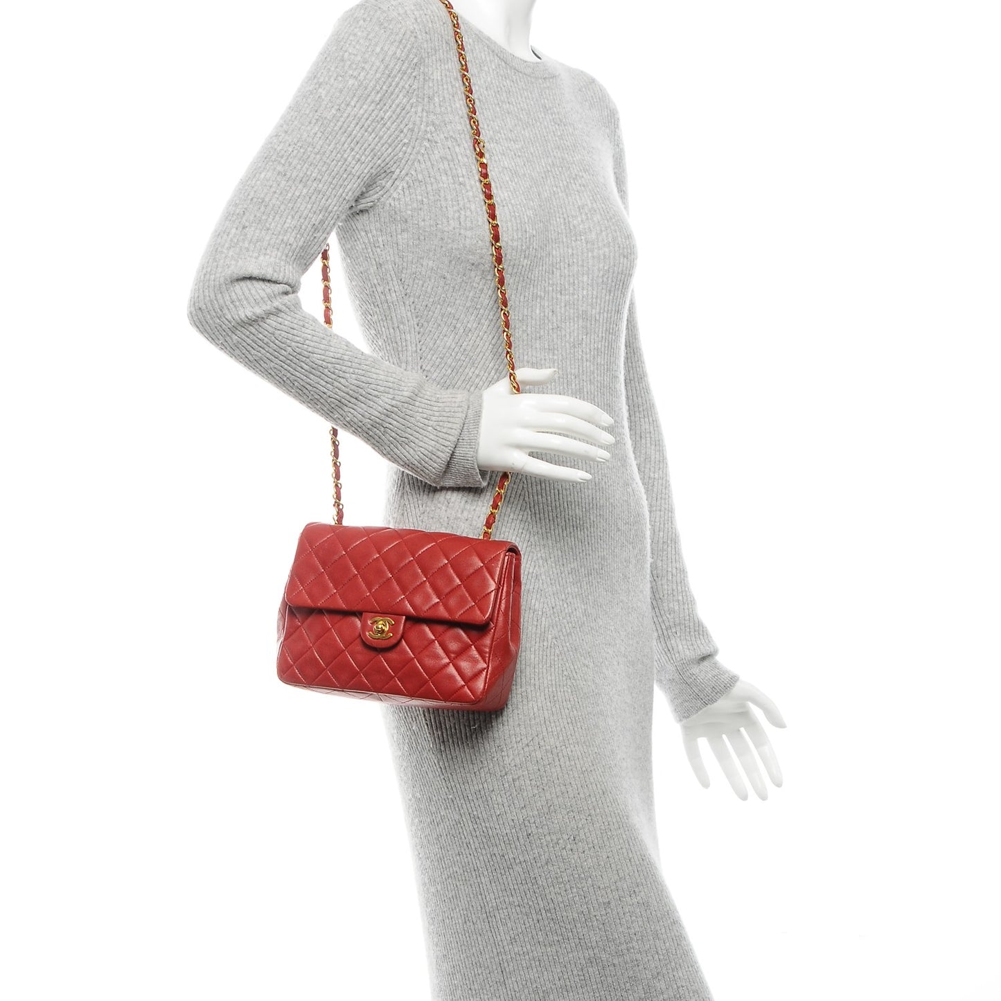 Lambskin Quilted Small Single Flap Red