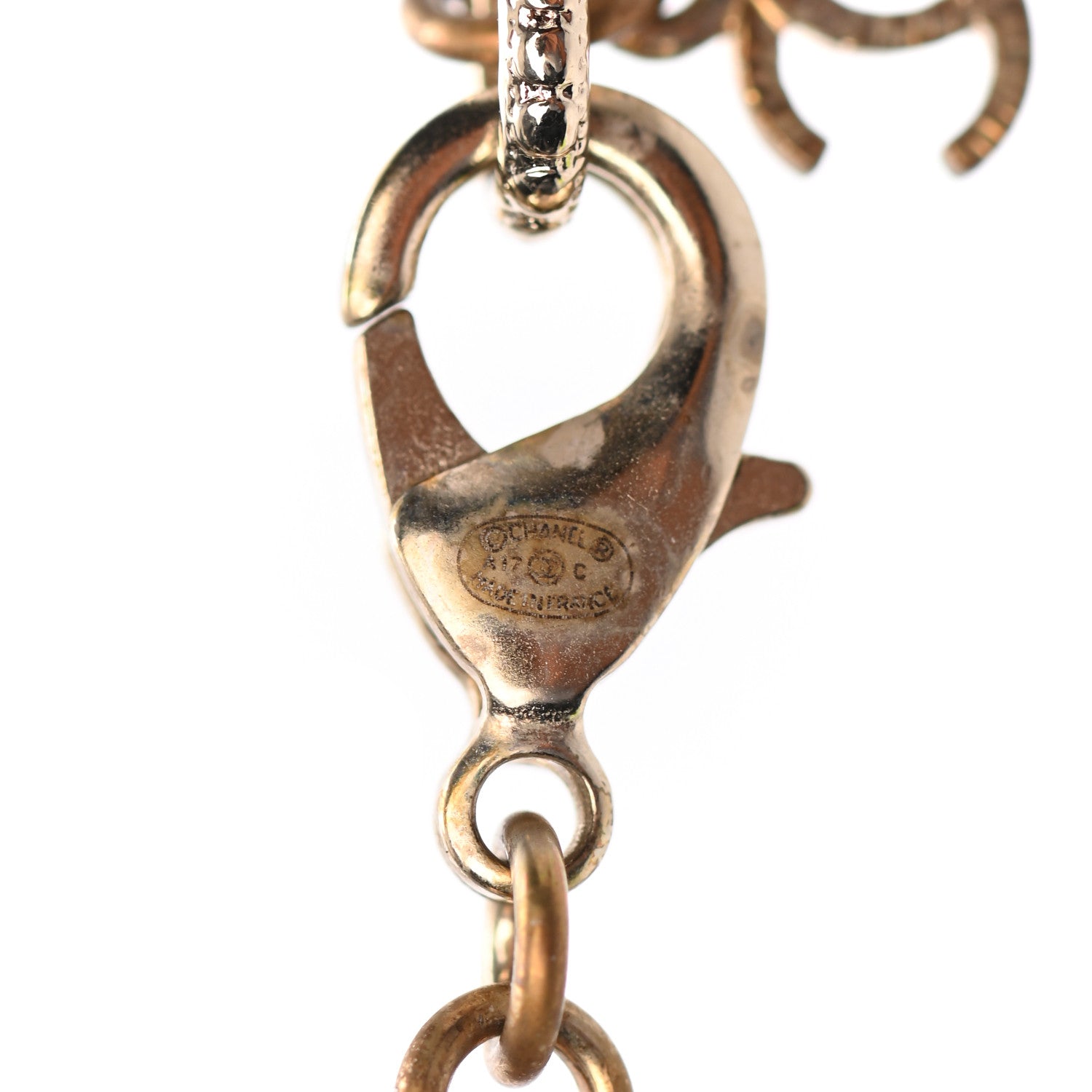 Chanel Crystal Chain Short Logo Necklace Gold 4 of 5