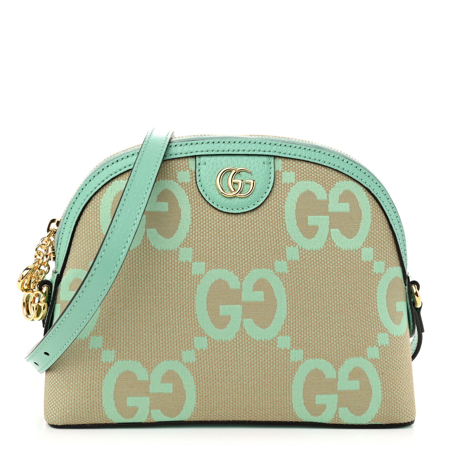 Monogram Jumbo GG Textured Dollar Calfskin Small Ophidia Dome Shoulder Bag Beige Pepperlight Mint