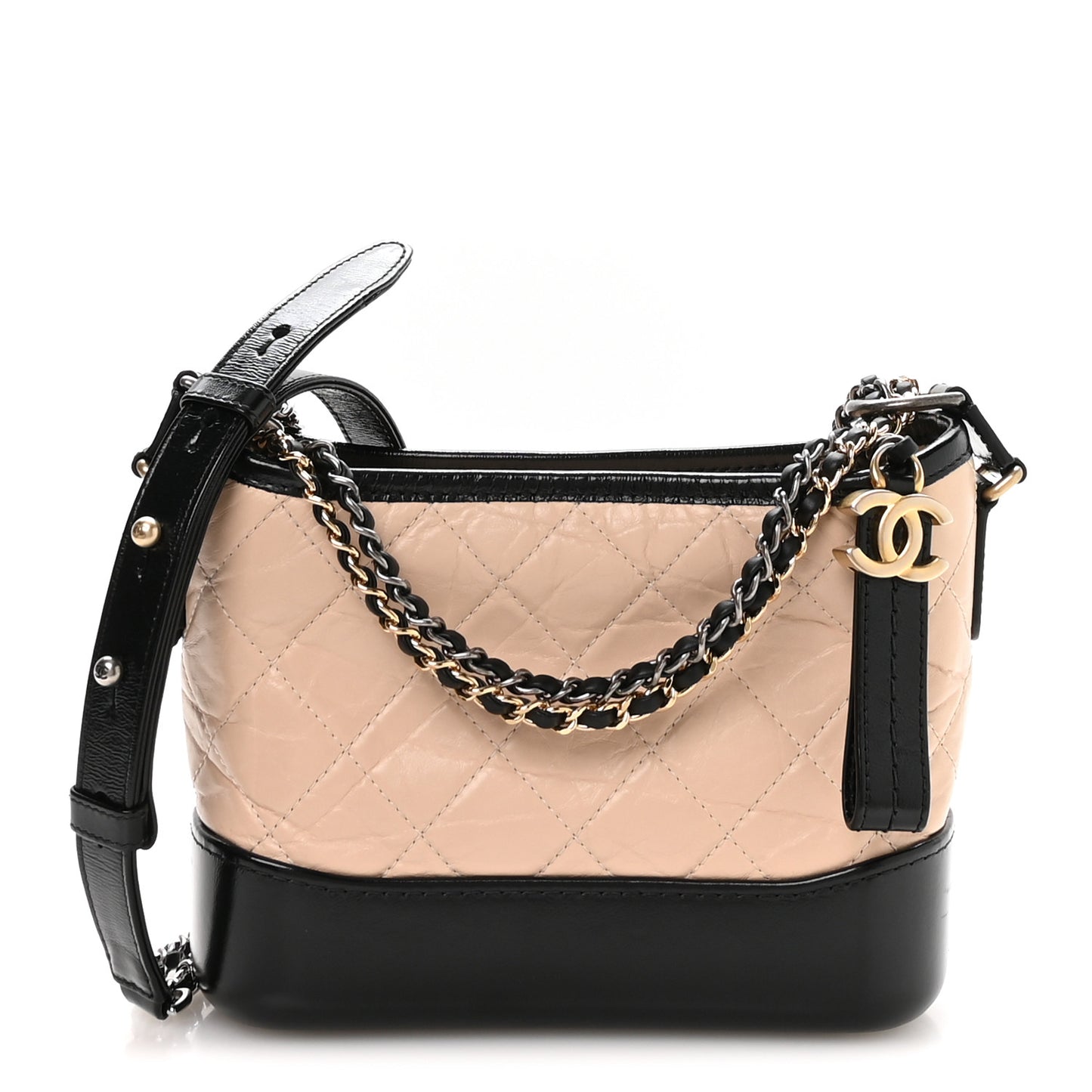 Aged Calfskin Quilted Small Gabrielle Hobo Beige Black