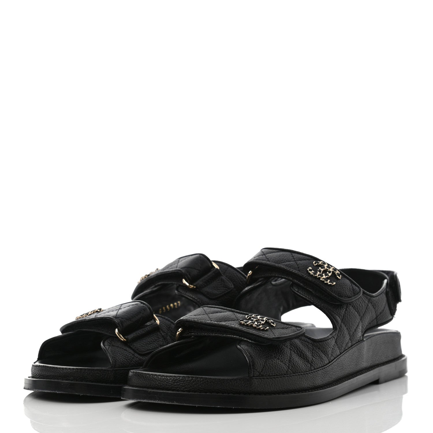 Chanel Grained Calfskin Velcro Dad Sandals 41 Black 3 of 8