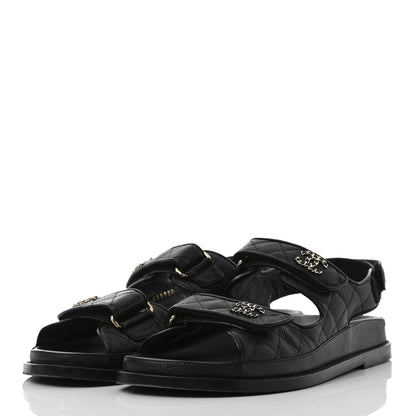Chanel Grained Calfskin Velcro Dad Sandals 41 Black 3 of 8
