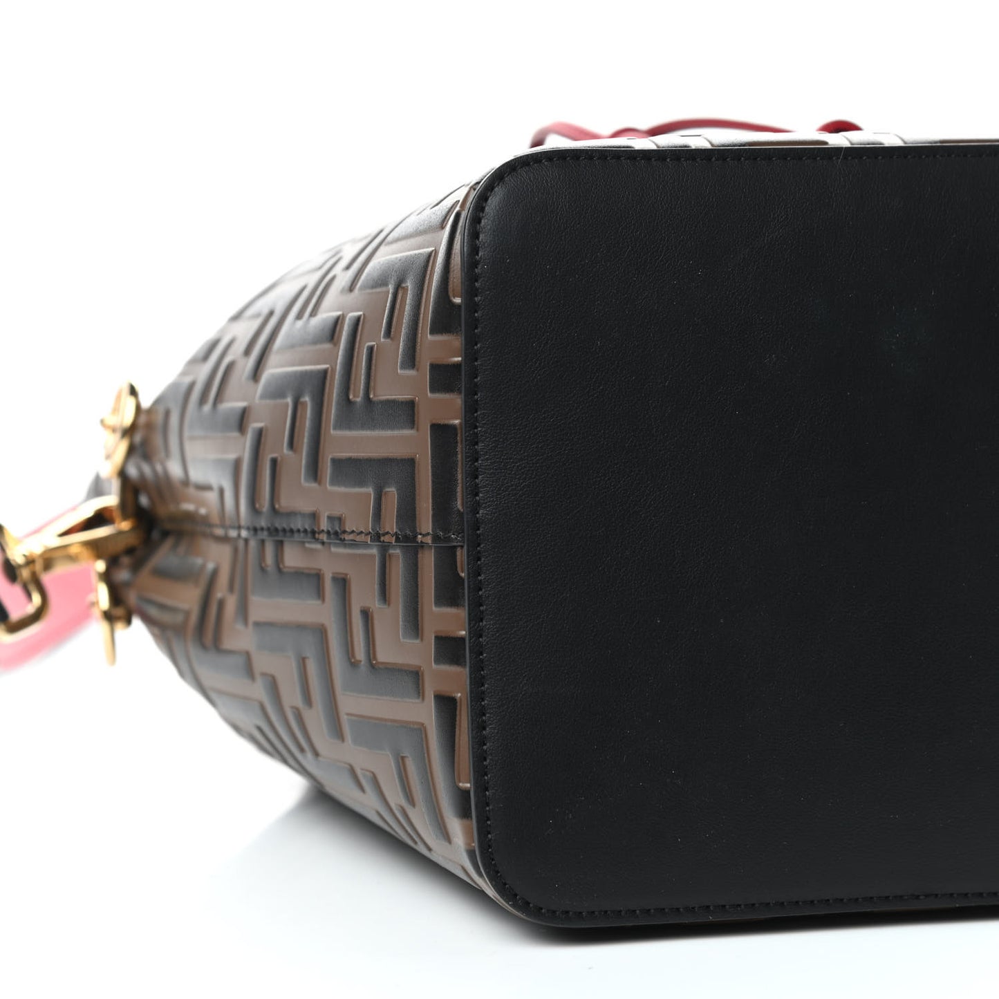 Vitello Grace F is Fendi Bi-Color FF 1974 Embossed Grande Mon Tresor Bucket Bag Maya Black Fragola
