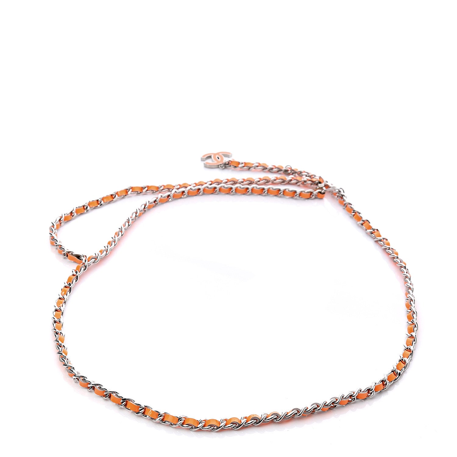 Chanel Patent Chain CC Double Strand Belt Silver Neon Orange 2 of 3