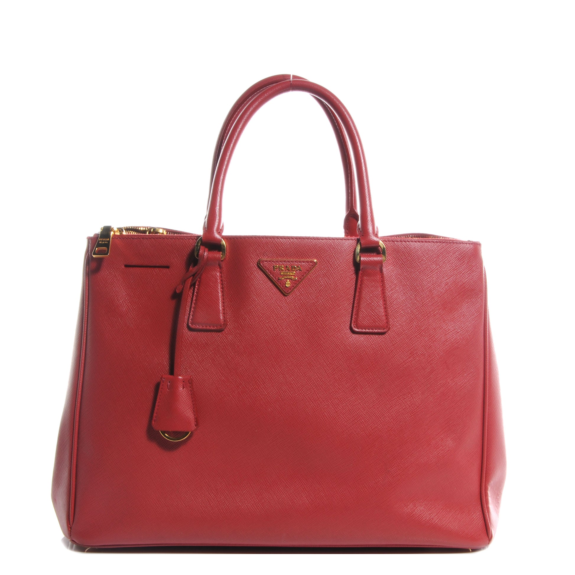 Prada Saffiano Lux Double Zip Top Handle Tote Fuoco 1 of 12