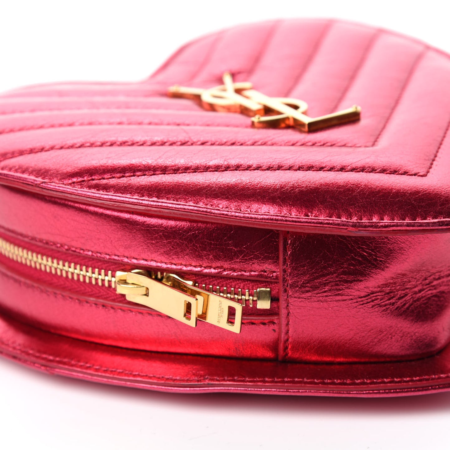 Metallic Calfskin Matelasse Chevron Monogram Small Love Heart Chain Bag Red